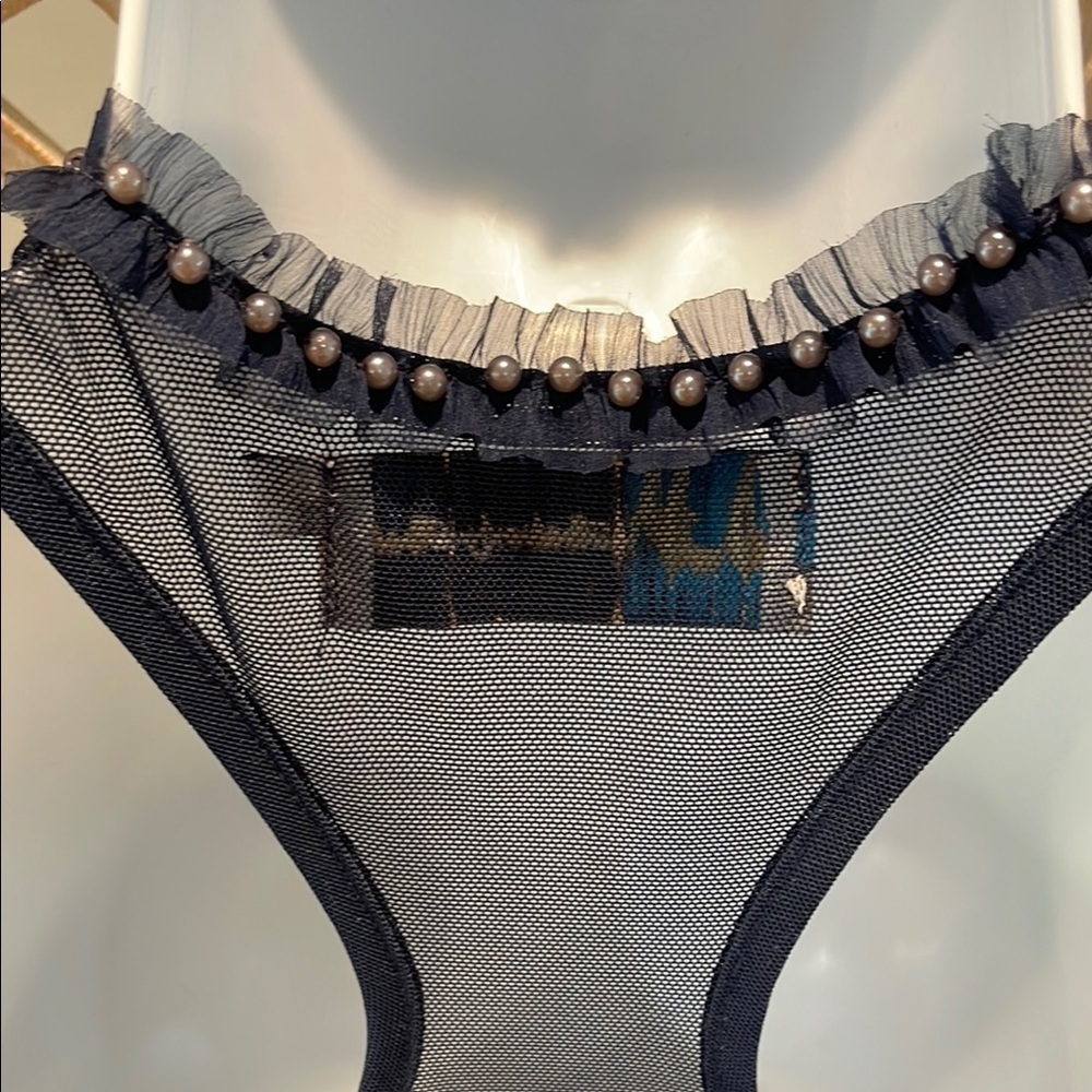 Twelve by Twelve Sheer Navy Blue Beaded Racer Back Tank Top size L - Picture 7 of 9